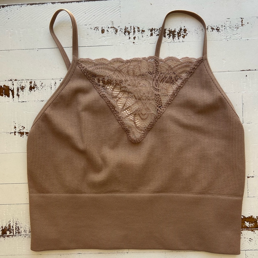 Bozzolo tan lace crop top